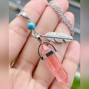 NEW Cherry Quartz Stone Hexagon Point Necklace Chakra Reiki Healing Amulet